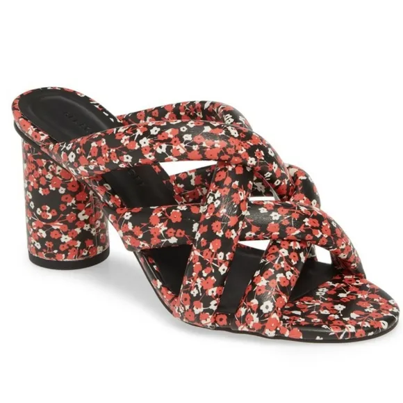 NEW Rebecca Minkoff Red Floral Amandine Block Heel Tubular Sandals 6