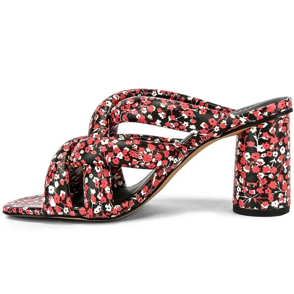 NEW Rebecca Minkoff Red Floral Amandine Block Heel Tubular Sandals 6