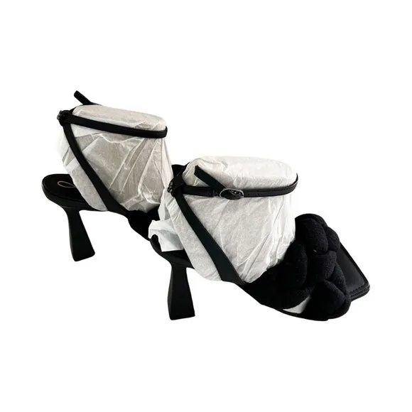 NEW SAM EDELMAN Courtney Braided Strap Heel Sandals Black Sz 7.5