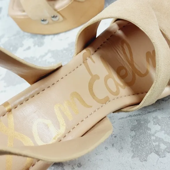 NEW Sam Edelman Rosalind Tan Suede Block Heel Ankle Strap Sandals E354