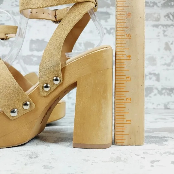 NEW Sam Edelman Rosalind Tan Suede Block Heel Ankle Strap Sandals E354
