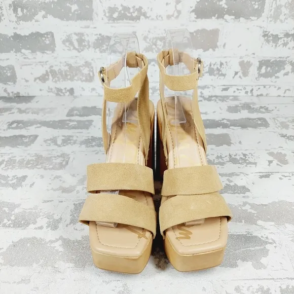 NEW Sam Edelman Rosalind Tan Suede Block Heel Ankle Strap Sandals E354