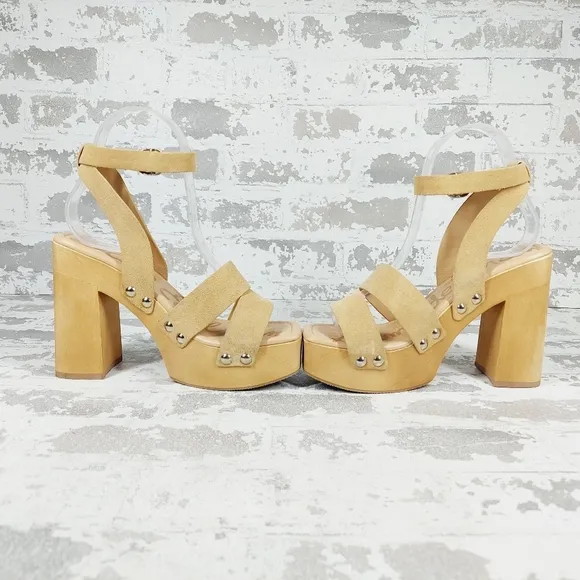 NEW Sam Edelman Rosalind Tan Suede Block Heel Ankle Strap Sandals E354