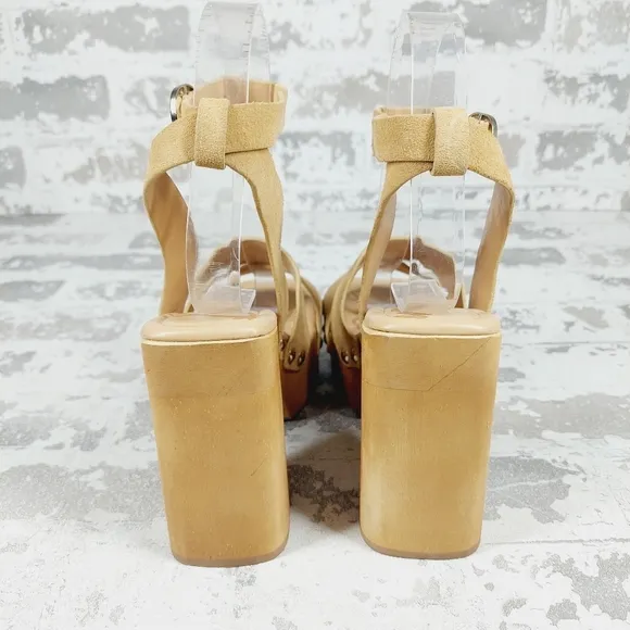 NEW Sam Edelman Rosalind Tan Suede Block Heel Ankle Strap Sandals E354