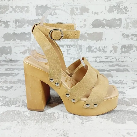 NEW Sam Edelman Rosalind Tan Suede Block Heel Ankle Strap Sandals E354