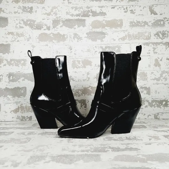 NEW Sam Edelman Women's Suzette 2 Black Square Toe High Heel Chelsea Boots B432
