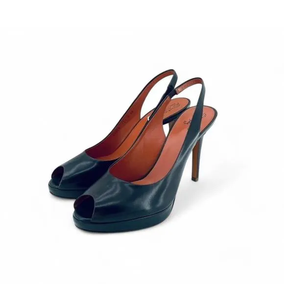 NEW SANTONI gloss leather peep toe platform heels in brown