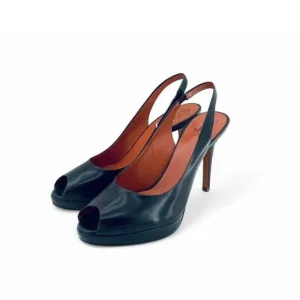 NEW SANTONI gloss leather peep toe platform heels in brown