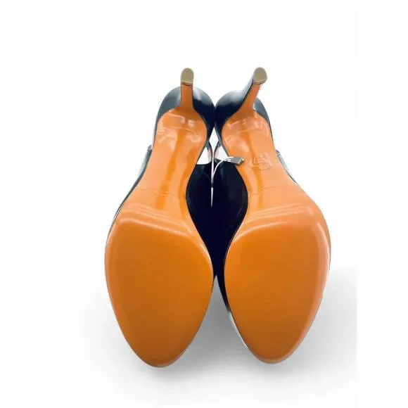 NEW SANTONI gloss leather peep toe platform heels in brown