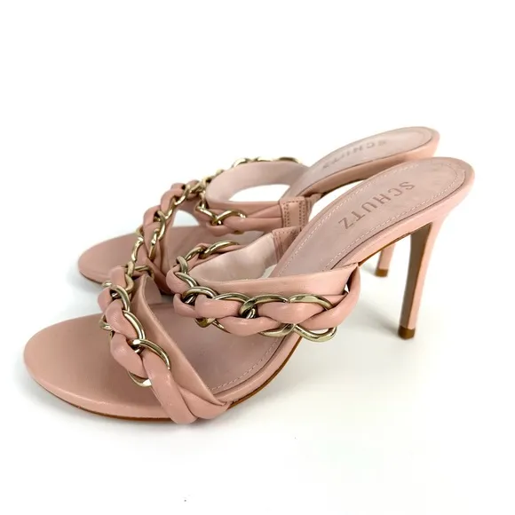NEW Schutz Kristley Chain Detail Heeled Sandals Sweet Rose Size 9
