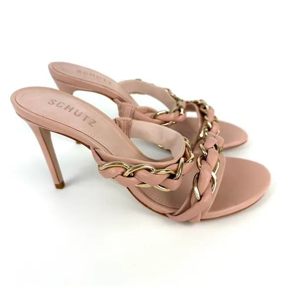 NEW Schutz Kristley Chain Detail Heeled Sandals Sweet Rose Size 9