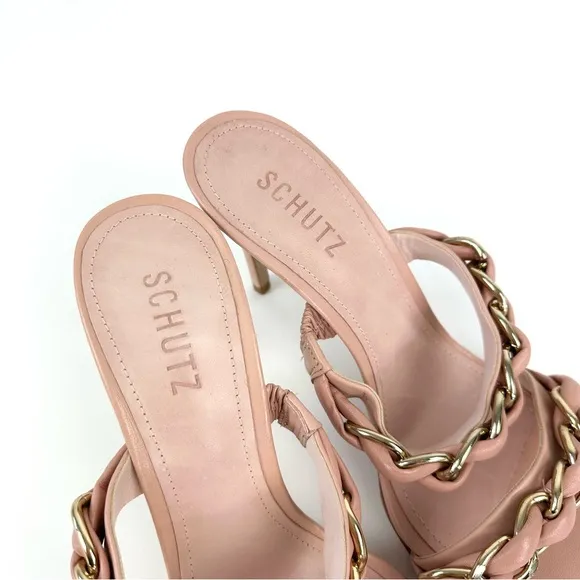 NEW Schutz Kristley Chain Detail Heeled Sandals Sweet Rose Size 9