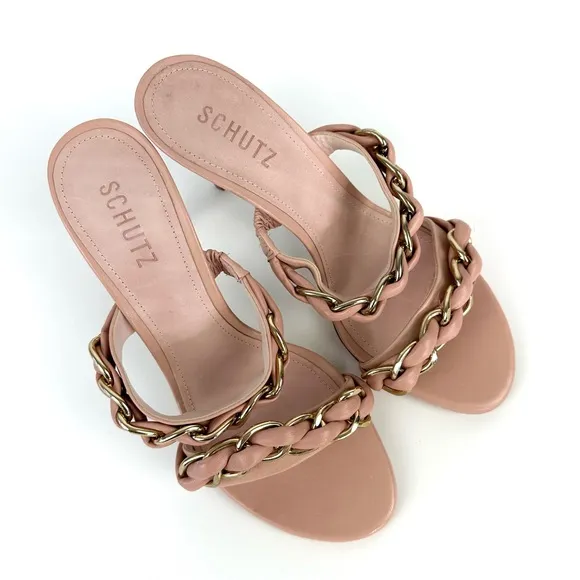 NEW Schutz Kristley Chain Detail Heeled Sandals Sweet Rose Size 9
