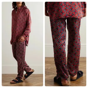 NEW SMR Days Sz Large Red Carbo Straight-Leg Printed Cotton Modal Twill Trousers