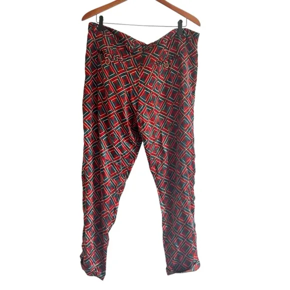 NEW SMR Days Sz Large Red Carbo Straight-Leg Printed Cotton Modal Twill Trousers