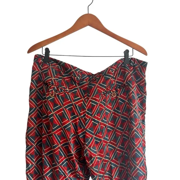 NEW SMR Days Sz Large Red Carbo Straight-Leg Printed Cotton Modal Twill Trousers
