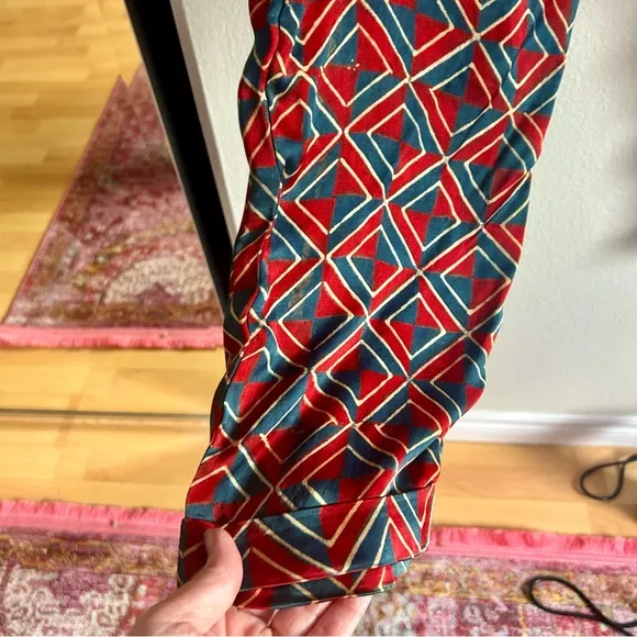 NEW SMR Days Sz Large Red Carbo Straight-Leg Printed Cotton Modal Twill Trousers
