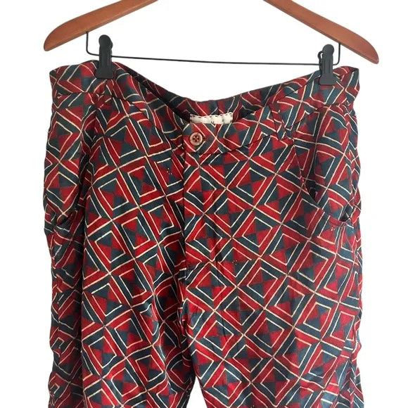NEW SMR Days Sz Large Red Carbo Straight-Leg Printed Cotton Modal Twill Trousers