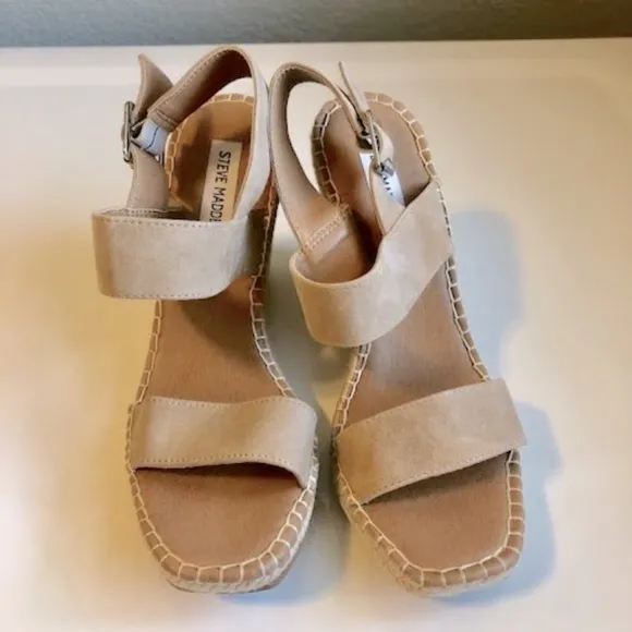 New STEVE MADDEN Uri Tan Espadrille Wedge Slingback Sandals SZ 9.5