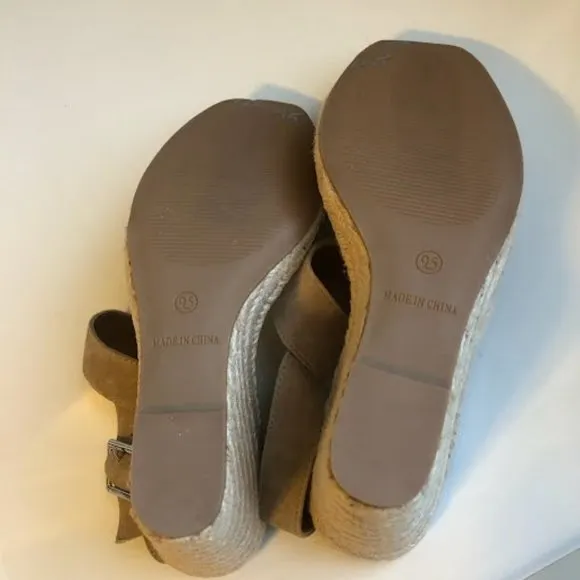 New STEVE MADDEN Uri Tan Espadrille Wedge Slingback Sandals SZ 9.5