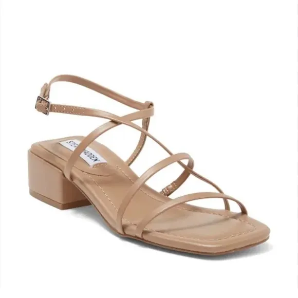 NEW Steve Madden Womens Appealing Sandals 7 Strappy Block Heel Adjustable Tan