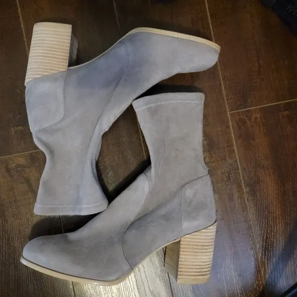 NEW Stuart Weitzman Boots Womens 10.5 Wide Gray Suede Stretch Block Heel
