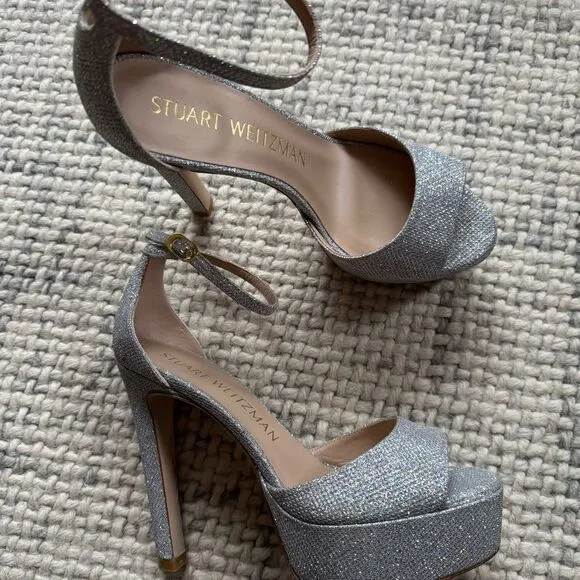 NEW Stuart Weitzman Discoplatform Shimmery High-Heel Sandals 9
