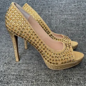 NEW Thalia Sodi Landon Pumps Gold Lurex Embellished Platform Women’s Size 8.5