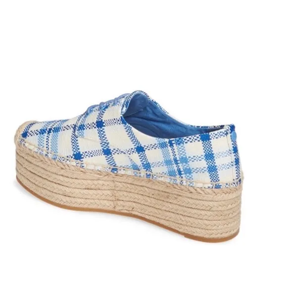 NEW TORY BURCH FLORENCE BLUE &amp; WHITE PRINT PLATFORM HEEL LACE UP SHOES SIZE 9.5