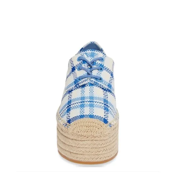 NEW TORY BURCH FLORENCE BLUE &amp; WHITE PRINT PLATFORM HEEL LACE UP SHOES SIZE 9.5