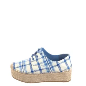 NEW TORY BURCH FLORENCE BLUE &amp; WHITE PRINT PLATFORM HEEL LACE UP SHOES SIZE 9.5