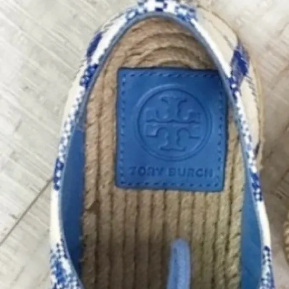 NEW TORY BURCH FLORENCE BLUE &amp; WHITE PRINT PLATFORM HEEL LACE UP SHOES SIZE 9.5