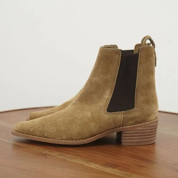 NEW Tory Burch Womens 45 MM Chelsea Ankle Boots Tan Beige Suede Block Heel 6M