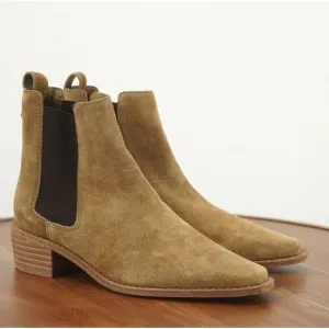 NEW Tory Burch Womens 45 MM Chelsea Ankle Boots Tan Beige Suede Block Heel 6M