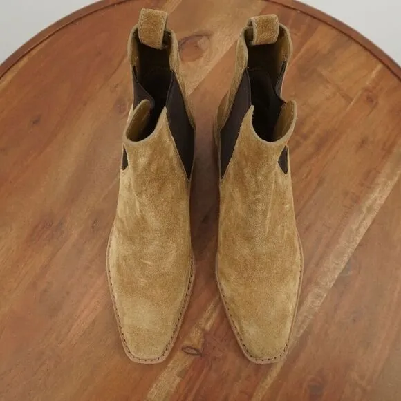 NEW Tory Burch Womens 45 MM Chelsea Ankle Boots Tan Beige Suede Block Heel 6M