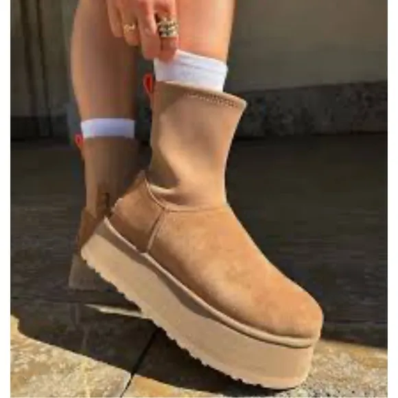 New UGG Classic Dipper Platform ZipBoots Shoes Chestnut Brown Women's