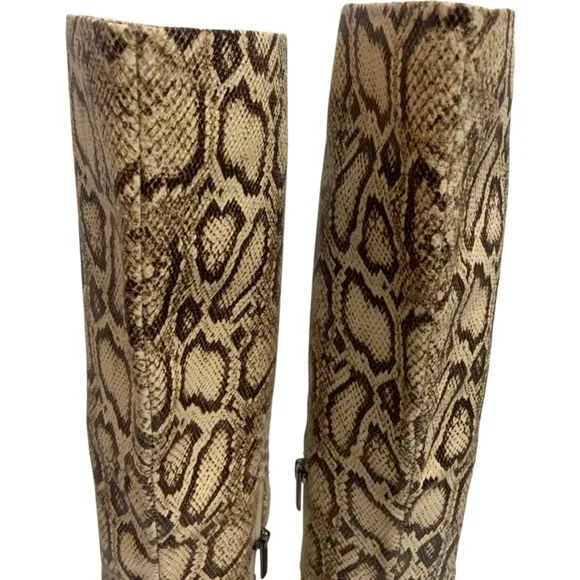 New Vince Camuto BeaAnna Leather Cream Brown Snakeskin Pattern Knee High Boots