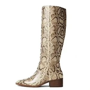 New Vince Camuto BeaAnna Leather Cream Brown Snakeskin Pattern Knee High Boots