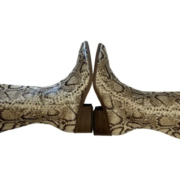 New Vince Camuto BeaAnna Leather Cream Brown Snakeskin Pattern Knee High Boots