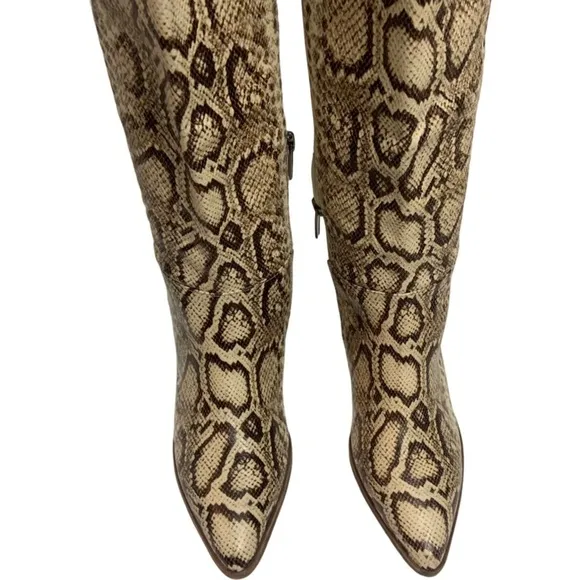 New Vince Camuto BeaAnna Leather Cream Brown Snakeskin Pattern Knee High Boots