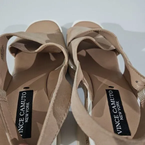 NEW Vince Camuto Celosia Sandal Slingback Platform Heel Beige Suede Size 8.5