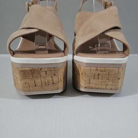 NEW Vince Camuto Celosia Sandal Slingback Platform Heel Beige Suede Size 8.5
