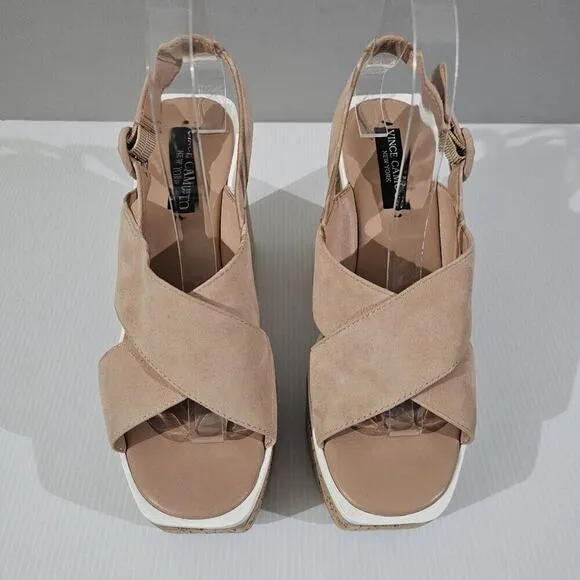 NEW Vince Camuto Celosia Sandal Slingback Platform Heel Beige Suede Size 8.5
