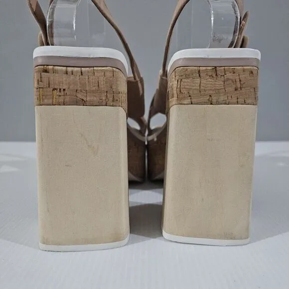 NEW Vince Camuto Celosia Sandal Slingback Platform Heel Beige Suede Size 8.5