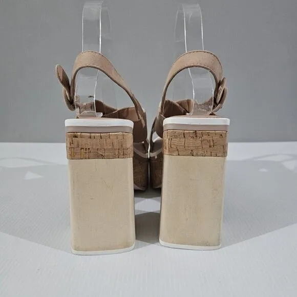 NEW Vince Camuto Celosia Sandal Slingback Platform Heel Beige Suede Size 8.5