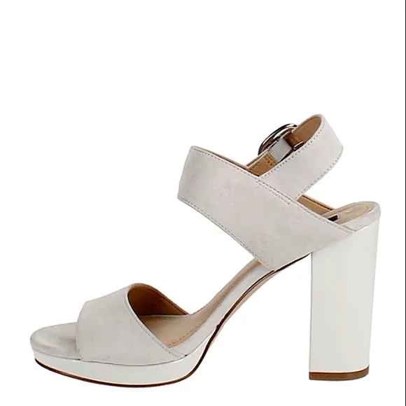 New w/Box DKNY Bell Genuine Suede Block Heel Platform Slingback Dress Sandals