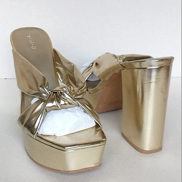 New w/o Box Open Edit Kaia Platform Knotted Open-Toe Block Heel Dress Sandals