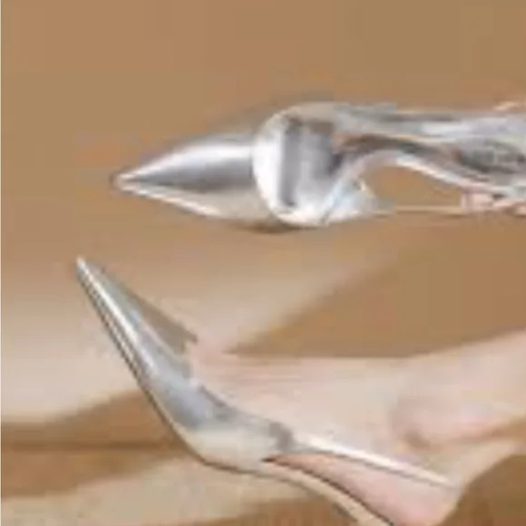 New! Zara SZ EU-41, Silver Women's kitten heel sling back shoes .