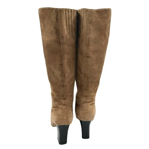 Newport News Vtg Suede Leather Knee High Camel Tan Heel Boots