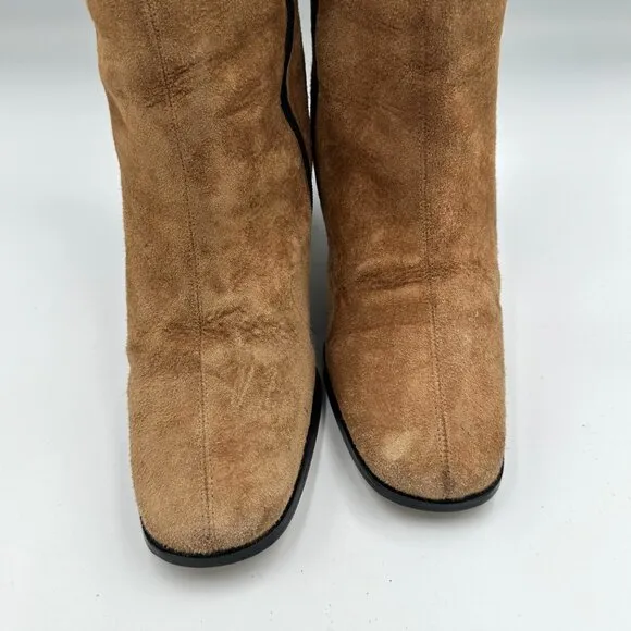 Newport News Vtg Suede Leather Knee High Camel Tan Heel Boots